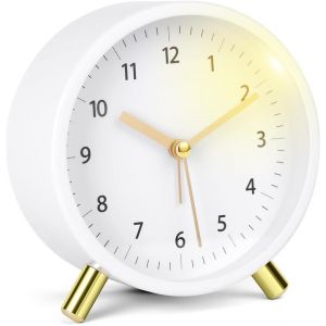 Eryi-Reveil Analogique Silencieux, Réveil Analogique Classique Avec Veilleuse, Réveil Matin Silencieux Sans Tic-Tac, Snooze Réveil Chevet Simple Décorative Pour Chambre Chevet-Blanc - Neuf