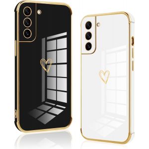 [2 Packs Coque Pour Samsung Galaxy A52s 5g/A52 4g/5g, Silicone Tpu Antichoc Housse, Étui Avec Motif Papillons Mignon Et Bordure Dorée Anti-Rayures Fille Femme Pour Samsung A52s 5g,Noir Et Blanc - Neuf