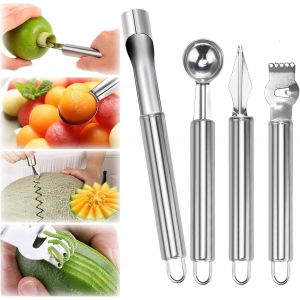 4 Pièces Coupe Fruit,Couteau à Découper les Fruits en Acier Inoxydable Outil de Sculpture de Fruits Creusement de Boule,Evideur Pomme pour la Maison et la Cuisine Sculpture Créative de Fruits - Neuf