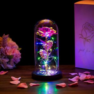 Beauty And The Beast Rose Glass Dome LED Lights Crystal Rose Flowers Gift for Birthday Valentine's Day Wedding Girlfriend Wife.[S245] - Neuf