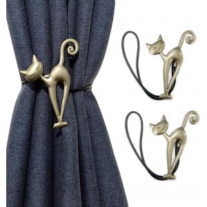 Ensemble de 2 embrasses &agrave; rideaux magn&eacute;tiques vintage en forme de chat 16 x 11.8 x 2.2 cm pour d&eacute;coration maison et bureau - Neuf