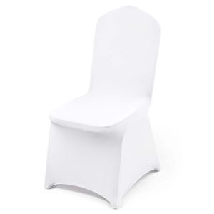 VornixorSarlshopHousses de Chaise Extensible 50 Pi&egrave;ces Couverture de Chaise Blanche pour Chaises sans Bras en Polyester et &Eacute;lasthanne &Eacute;lastique D&eacute;coration pour Salle &agrave; Manger Banquet Mariage F&ecirc;te C&eacute;l - Neuf