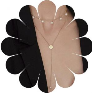 Kal-Boho Collier De Perles De Disque En Couches Collier Pendentif Pièce D'or Long Y Lariat Collier Chaîne Vintage Perle Dangle Chaîne Collier Bijoux Pour Femmes Et Filles Cadeaux - Neuf