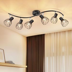 Kimjo Plafonnier Led 4 Spots Orientable, Noir Spots De Plafond Int&eacute;rieurs, Rampe Spots Avec Douille E14, Luminaire Spots Pour Chambre, Salon, Salle &Agrave; Manger, Couloir (Sans Ampoules) - Neuf