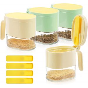 4 Pièces Pots À Épices Transparente,Pot A Epices Avec Couvercle Et Cuillères,Pot Epices En Verre,Scellés Bocaux À Épices,Condiment Jarres De Stockage Pour Épices Sel Sucre Poivre - Neuf