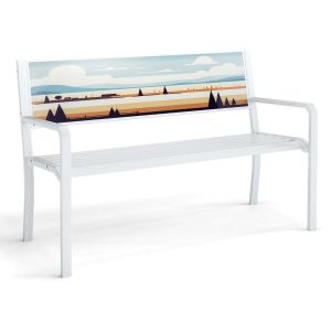 Banc De Jardin 128 X 53 X 81,5 Cm Avec Accoudoirs Confortables Et Dossier D&eacute;coratif Style Contemporain En M&eacute;tal Blanc Helloshop26 20_0010552 - Neuf