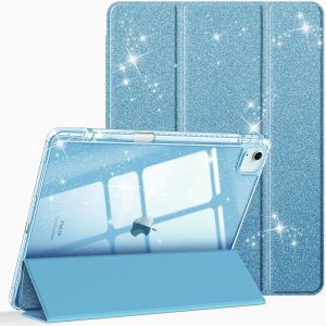Coque pour iPad Air 13 Pouces M3/M2 (2025/2024) - [Rangement de Stylet] Coque Transparente Claire, &Eacute;tui Antichoc avec Bord en TPU Housse Pliable Sommeil/R&eacute;veil Auto, Bleu Scintillant - Neuf