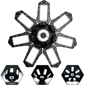 Kal-Éclairage Led Garage 120w, E27/E26 Eclairage Atelier Déformable À 7+1 Panneaux Ajustables, 12000lm Super Brillant Plafonnier Led Pour Garages, Sous Sol, Atelier, Entrepôt, Bureau - Neuf