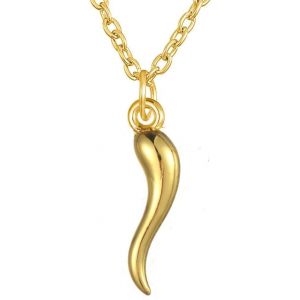 Kal-Collier - Amulette De Protection - Plaqué Or - Porte-Bonheur - Minimal - Corne Italienne - Pendentif -Bijoux Pour Femme - Neuf