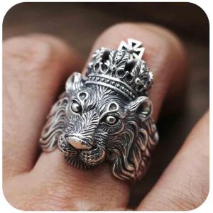 Kahfl-Anneaux De Tête De Lion Vintage Anneaux De Lion En Métal Argenté Anneaux De Lion Épais Anneaux De Lion Punk Anneaux Demi Ouverts Anneaux D'animaux Gothiques Bijoux De Main Pour Femmes - Neuf