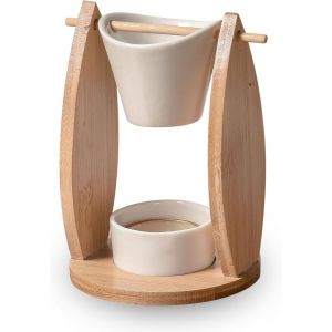 Br&ucirc;le Parfum Voile-Br&ucirc;leur Fondant Cire Parfum&eacute;e-Diffuseur Huile Essentielle Et Parfum D`Ambiance-Bougeoir Aromath&eacute;rapie Porte Bougie En Bois Et C&eacute;ramique D&eacute;coratif-Hauteur: 15 Cm-Zen`Ar&ocirc;me - Neuf