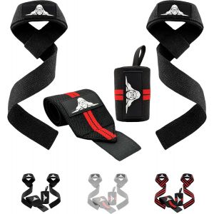 Sangle De Tirage Musculation & Bande Poignet Musculation-Lifting Straps Rembourr&eacute;es Et Prot&egrave;ge Poignet Pour Fitness,Crossfit,Gym,Levage-Accessoires Pour Fitness (Noir).[K365] - Neuf