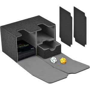 Bo&icirc;te De Jeu Pour Cartes Magic The Gathering,Bo&icirc;te &Agrave; Cartes Pour 200+ Cartes Avec Compartiment &Agrave; D&eacute;s 2 S&eacute;parateurs,Compatible Avec Cartes Mtg Tcg Commander Ptcg Pour Collectionner Et &Eacute;changer (Gris) - Neuf