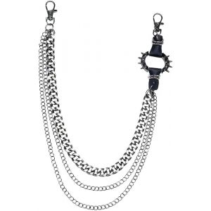 KALANKA-Cha&icirc;ne de Pantalon &agrave; Pointes Exag&eacute;r&eacute;es Style, Cha&icirc;ne Portefeuille M&eacute;tal Punk Rock Gothique Hip Hop pour Homme et Femme, Ceinture Cha&icirc;ne avec Mousqueton, Noir - Neuf