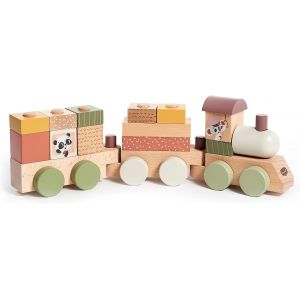 ERYI-Petit Train En Bois Bebe, Train Jouet En Bois, Trieur De Formes En Bois Avec 3 Wagons Et 14 Blocs De Jeu Empilables, Créativité, Motricité, Design Naturel, Dès 18 Mois, Boho Chic - Neuf