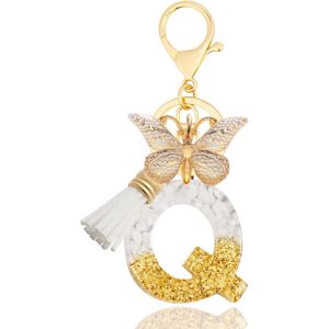 KAL-Porte-Clés Avec Lettre, Keychains Lettre Avec Papillons Pompon Pendentif, Alphabet Porte-Clés, Porte-Clés Initiale Pour Femmes Filles Sac À Main Bagages Décoration - Neuf