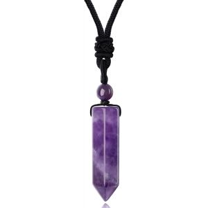 Kal-Amethyste Pierre Pendentif Naturelle Femme Homme Collier En Cristal,Quartz Collier Am&eacute;thyste Cristaux Pierres De Gu&eacute;rison Protection,Pierres Lithotherapie, Pierre Precieuse Pour La Meditation - Neuf