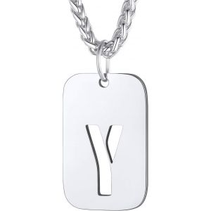 Kal-Collier Plaque Initiale En Acier Inoxydable Pour Homme, Chaîne Pendentif Dog Tag Avec L'alphabet Creux - Neuf