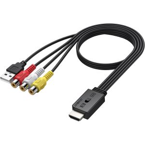 Convertisseur Rca Vers Hdmi 1080P Prend En Charge La Conversion 16:9/4:3 Et Pal/Ntsc, Adaptateur Audio Vid&eacute;o Av Avec C&acirc;ble Femelle De 20 Cm Pour Wii, Ps1/Ps2, Xbox, N64 - Neuf
