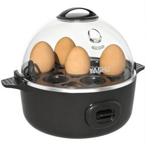 Cuiseur a oeufs YASHE 7 oeufs, oeufs durs mollets coque, fonction pocheuse et cuiseur a omelette, plateau et bol sans BPA, arret automatique, signal sonore, noir, pratique compact polyvalent - Neuf