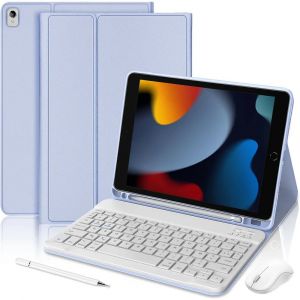 Coque Clavier pour iPad 10,2 Pouces (7/8/9&egrave;me G&eacute;n&eacute;ration) Cuir PU Lavande avec Clavier + Souris + Stylet - Neuf