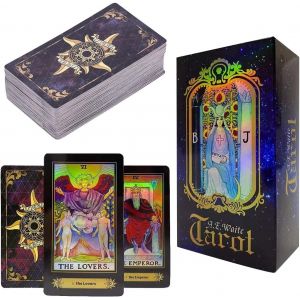 Chenquansarl-Tarot Divinatoire 78 Pi&egrave;ces Tarot Deck, Tarot De Marseille, Cartes De Tarot, Tarot Divinatoire Du Destin, Pour Les D&eacute;butants Guide Livre Holographique Brillant Brillant - Neuf