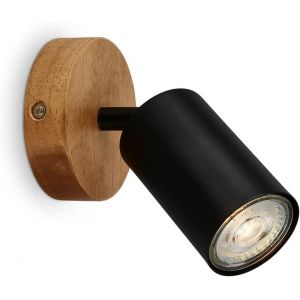 Applique R&eacute;tro Avec Bois, Applique Vintage, Douille Gu10, Spot Orientable, Spot Mural Rustique, Noir-Bois, 90x85 Mm 2922-015 - Neuf