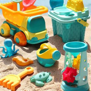 Ensemble De Jouets De Plage Pour Enfants, Pelles, Rateau, Seau, Jeu De Plage Pour Enfants, Outils De Jeu De Sable En Bord De Mer, 9 Pieces Avec Chateau En Sablier, Voiture De Plage - Neuf