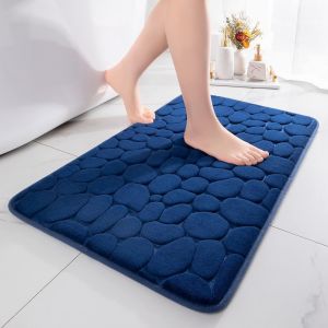 Tapis De Salle De Bain,En Mousse À Mémoire De Forme,Absorbant,Antidérapant,Pour Décoration De Douche,Paillasson,Salon,60 X 90 Cm,Bleu Foncé - Neuf
