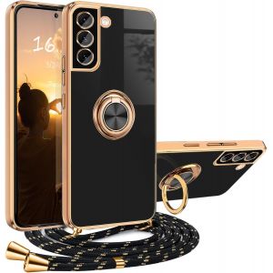 Kal-Coque Samsung Galaxy S21 Fe Avce Cordon,Housse Avce Anneau Samsung S21 Fe Antichoc Magnétique Étui Avec Collier Silicone Lanyard Case Réglable Téléphone Portable Protection Cover Avce Support - Neuf
