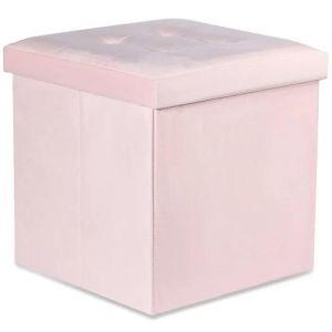 Ravello L Pouf Pliant Avec Boutons - 38x38x38cm Velours Rose - Neuf