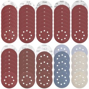 71 Pièces Disques Abrasifs 125mm Abrasif Rond Grain 60/150/240/400/800/1000/1500/2000/3000/5000 Papier A Poncer 8 Trous Disques De Ponçage Polissage Pour Métal Bois - Neuf