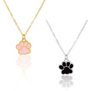 Kales-Colliers Pour Femme 2 Colliers Pattes De Chat Et De Chien,Collier Pendentif Patte De Chien,Collier Empreinte De Patte En Émail,Joli Collier Ras Du Cou Patte (Noir Et Rose) - Neuf