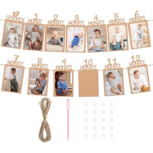 Sjzg-Décoration Anniversaire 1 An, Déco Anniversaire 1 An Banderole Photo Bébé 0-12 Mois Décoration De Premier Anniversaire Pour Garçons Et Filles, Décoration D'anniversaire 1 An - Neuf