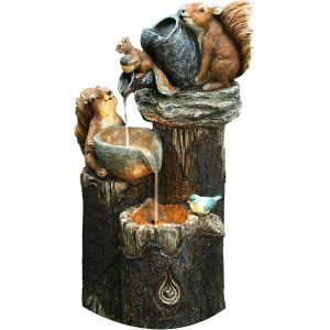 Fontaine solaire cascade écureuil avec lumières LED et pompe, statue de fontaine de jardin en résine pour patio extérieur - Neuf