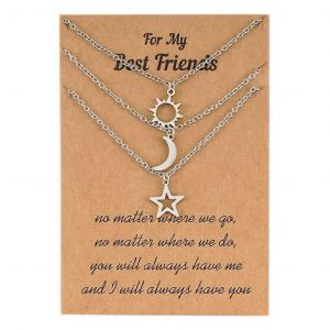 Colliers Soleil Et Lune Pour Femmes, Chaîne Délicate En Acier Inoxydable Avec Pendentif Étoile, Bijoux Tendance Pour Tous Les Jours - Neuf