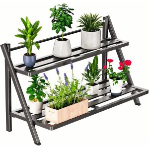 Nouvelhorizonstore-Tag&egrave;res &Agrave; Plants Supports De Pots De Fleurs Ext&eacute;rieurs/Int&eacute;rieurs Aluminium, Porte Plante Stand Support De Plants &Eacute;tag&egrave;res Pour, 2 Niveaux (2 Niveaux) - Neuf