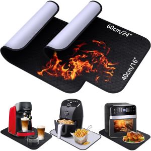 AYUHR-2 Pcs Sous-couche réfractaire Tapis 40x60cm en fibre de verre silicone anti-feu pour plateau de table résistant à la chaleur pour friteuse à air machine à café micro-ondes Antidérapant imperméa - Neuf