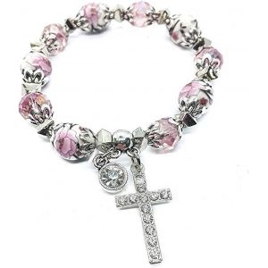 Store Croix Religieuse Bracelet Chr&eacute;tien Classique Bracelet Avec Perles De Cristal Rose Cadeau Sacr&eacute; Pour Les Filles Adolescentes Bijoux Pour Femmes Et Hommes - Neuf