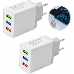 Kal- Pi&egrave;ces Chargeur Usb 3 Ports, 12w 3a 110v-20v Adaptateur Secteur, Universel Embout Chargeurs Rapide Qc2.0, Prise Secteur Multiple Pour Iphone Samsung Huawei Xiaomi Galaxy - Neuf