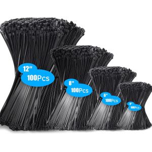 MEVRONISSHOP-400 pi&egrave;ces Collier de Serrage, 100/150/200/300mm Serflex Noir Resistant &agrave; La Traction De 18kg, Professionnelles Attache C&acirc;ble Durable R&eacute;sistant au UV Pour cable management, Jardinage, At - Neuf