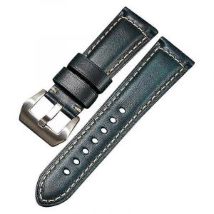V¿¿Ritable Bande De Montre En Cuir De Vache 26 Mm Sangle De Montre R¿¿Tro Universelle - Boucle Verte Fonc¿¿E / Argent - Neuf