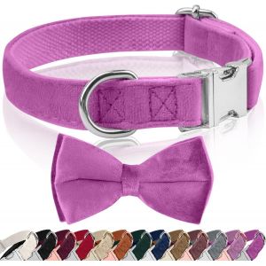 Kal-Collier Chien Velours, Avec Détachable N?ud Papillon Chien, Collier Chien Réglable Confortable, Pour Chiens Petits Moyens Gros Chiens, Pour Les Mariages, Les Anniversaires, Les Fêtes, Etc - Neuf