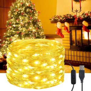 Kal-Guirlande Lumineuse Led Usb, 5 M, 50 Led, Étanche, Avec Interrupteur, Micro Fil De Cuivre, Guirlande Lumineuse Pour L'extérieur Et L'intérieur Pour Bricolage, Noël, Chambre, Fête, Décoration De - Neuf