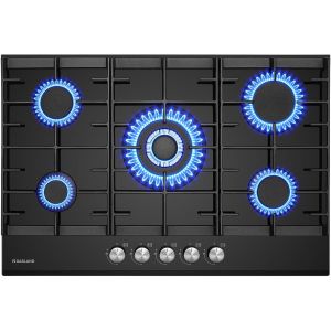 CHECARZHN--NO1-Gh2805Bg1Fc Table De Cuisson À Gaz 5 Feux, Avec Brûleur Wok, Encastrable, 76Cm Noir, Cuisinière À Gaz En Verre, 10.4Kw, Gpl/Ng - Neuf