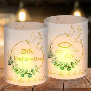 KALANKA-Lot de 12 photophores décoratifs de table pour confirmation, décoration de confirmation, pour garçon et fille, photophores vert eucalyptus, photophores pour confirmation, cadeaux d'invités, c - Neuf