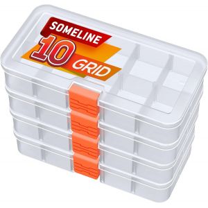 lbgwp60-Lot De 4 Boîte De Rangement Plastique,10 Grilles Div urs À Compartiments Ajustables Boîte De Organisateur Contenants De Rangement Pour Collier,Boucles D'Oreilles,Articles De Bricolage - Neuf