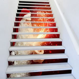 13 Pcs Noël Escalier Autocollants, Autocollant De Pvc De L'arbre De Noël Des Peintures Murales De L'arbre De Noël Décoration De La Maison 39.3""W X 7""H(D) - Neuf