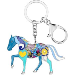 Kal-Alliage Cheval Running Porte-Cl&eacute;s Accessoires &Eacute;mail Licorne Bijoux Pour Les Femme Filles Car Wallet Charms (Oc&eacute;an) - Neuf