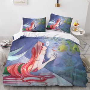 Housse De Couette La Petite Sir&egrave;ne, Dessin Anime Princesse, Parure De Lit 3 Pieces, Housse De Couette En Microfibre Hypoallerg&eacute;nique Ultra Douce Avec Fermeture &Eacute;clair + 2 Taies D'o - Neuf